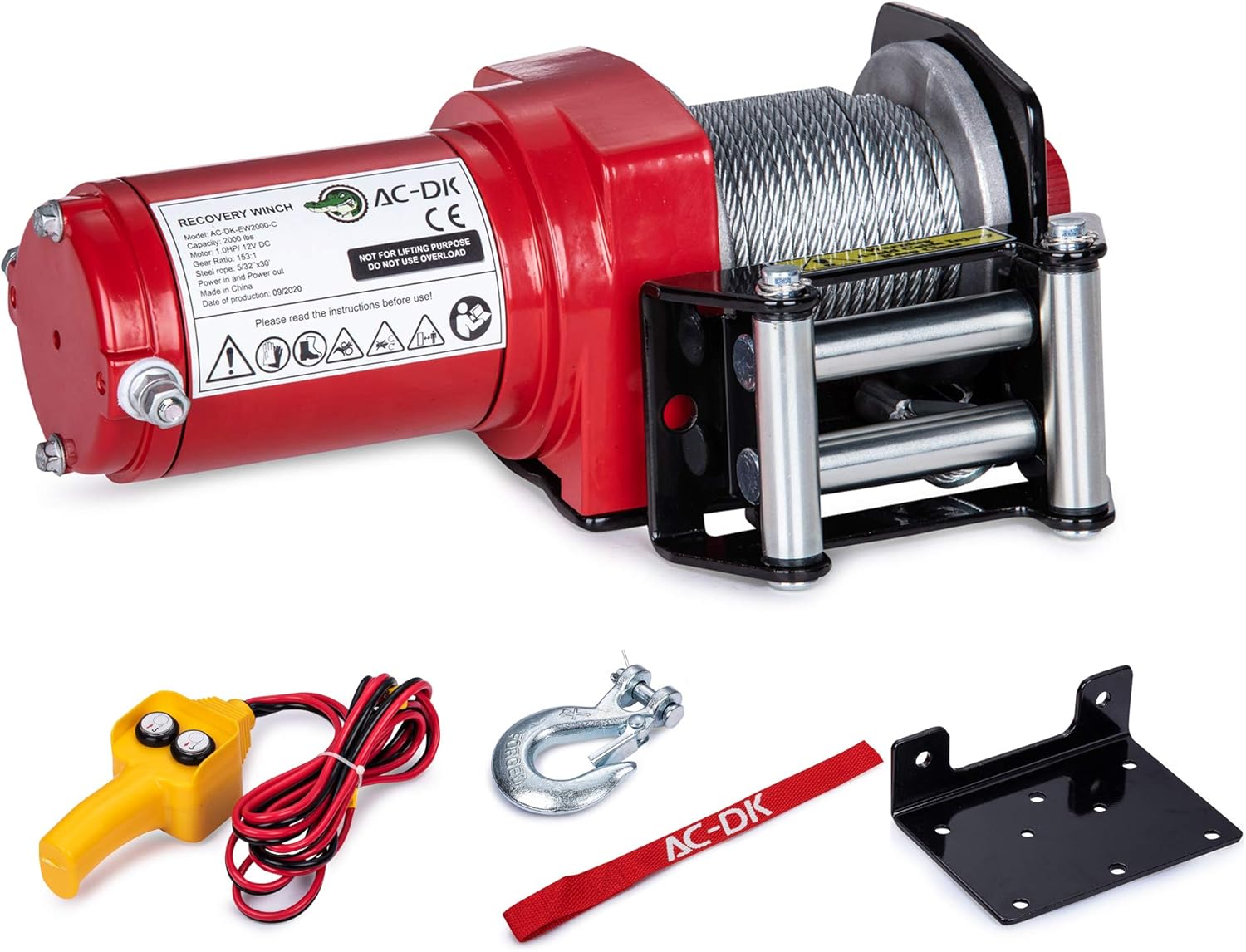 ACDK 2000 lb ATV Winch with Steel Cable 12V Electric Winch with Handle