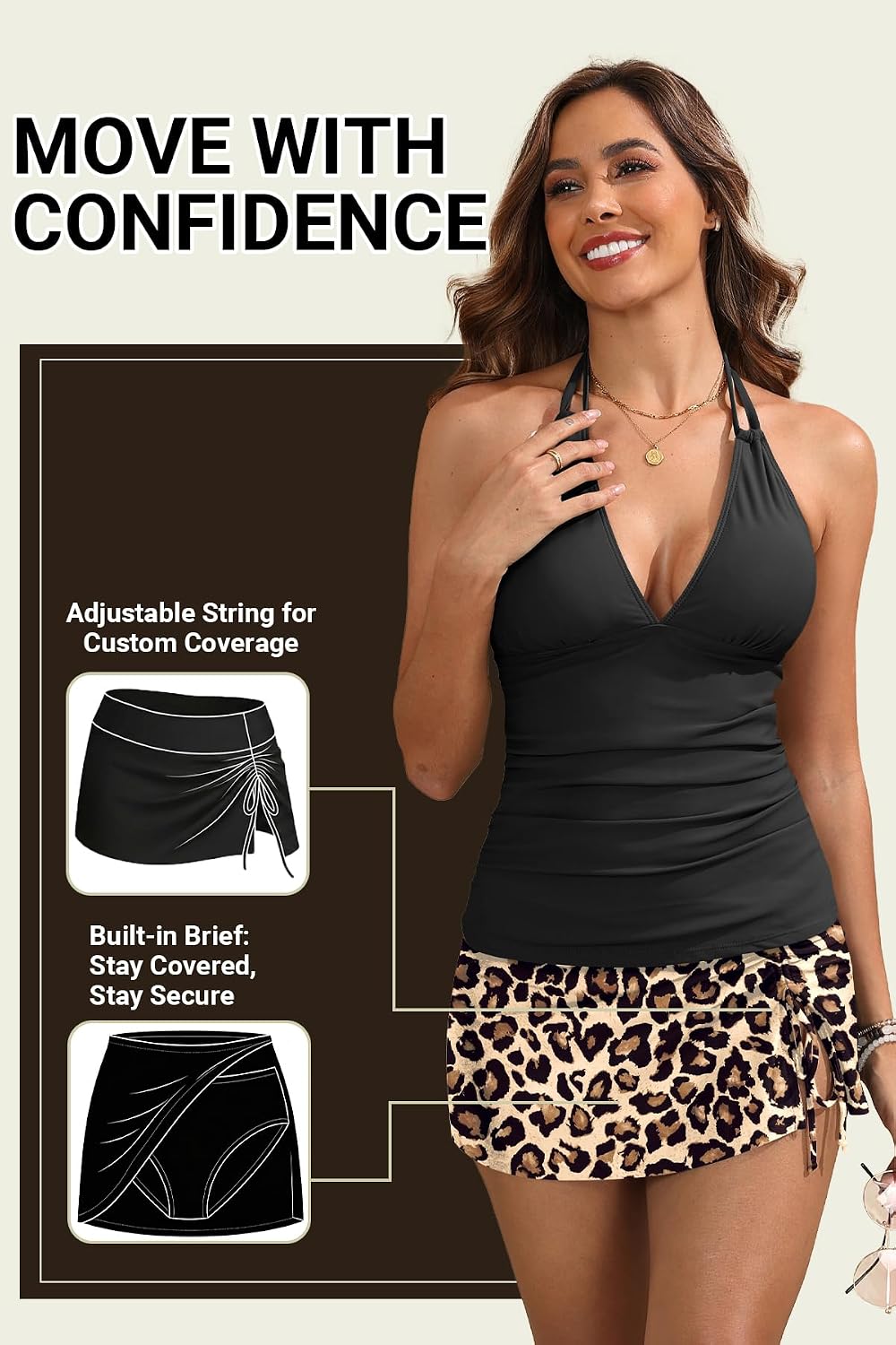 Yonique 2 Piece Swimsuits for Women Halter Tankini Top with Skirt Bottom Tummy Control Bathing Suit