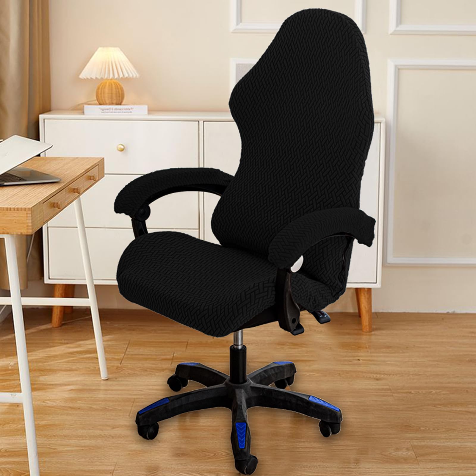 CACXKEP Gaming Chair Covers Slipcovers with Armrest Covers Office Desk Chair Cover Computer Chair Cover Stretch Gamer Chair Cover Cat Scratch Proof,Black