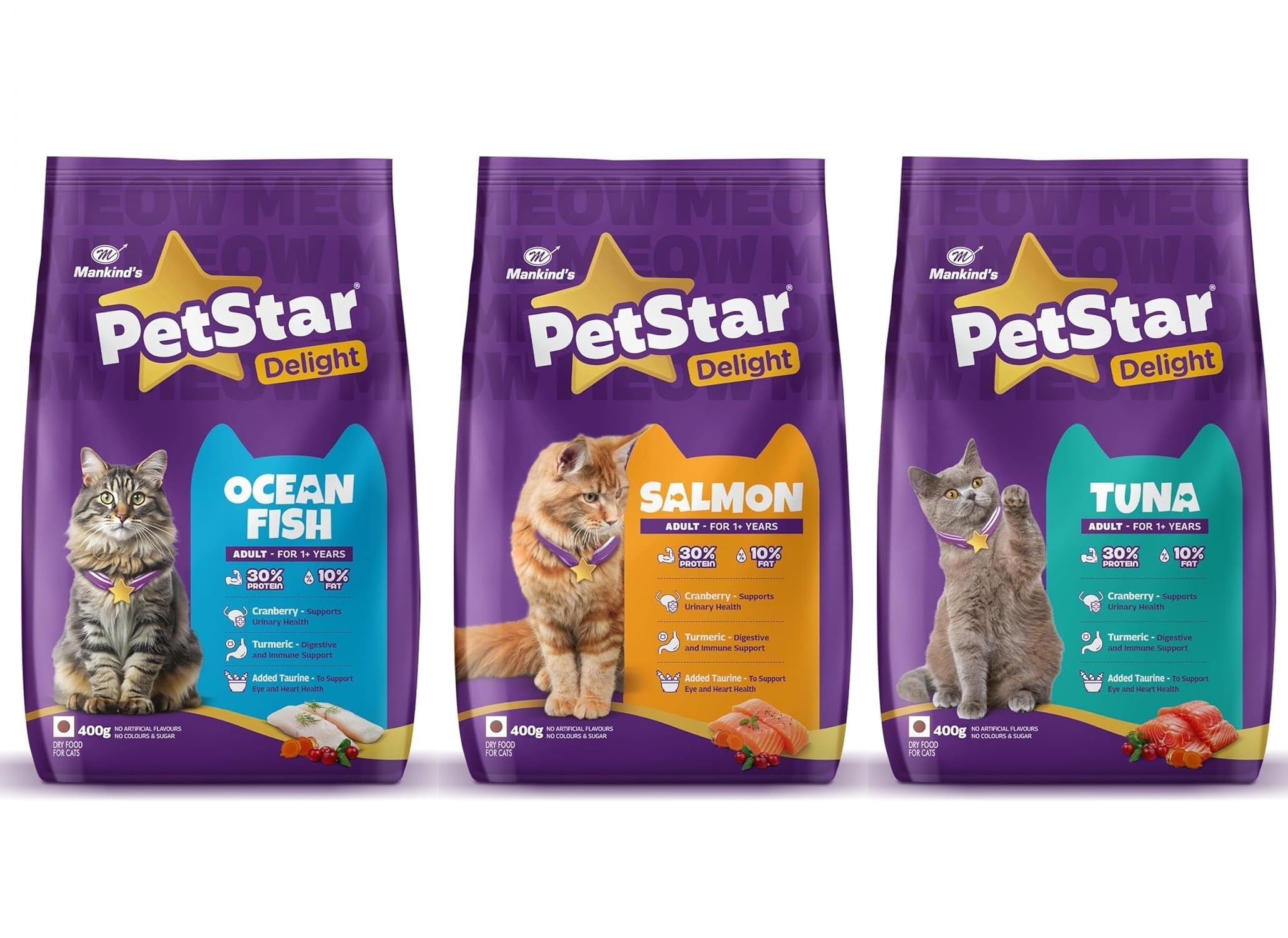 Mankind PetStar Adult Dry Cat Food Variety Combo (400g x 3 Packs): Ocean Fish, Salmon & Tuna Flavours | Urinary, Digestive & Heart Health-image-19