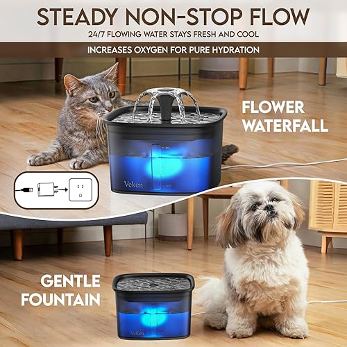 Vista 15 de Veken Fuente para mascotas de 95 oz/2.8 L, dispensador automático de agua para gatos y perros, con filtros de repuesto para gatos, perros, múltiples