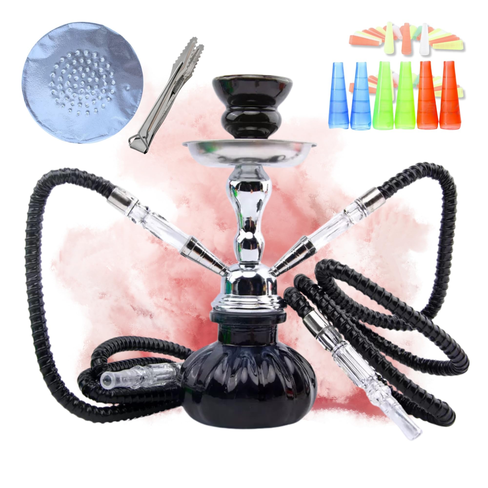 Hookah Set with Everything 2 Hose GodsPick Black 28CM 11 Premium Hookahs Shisha Set with Glass Vase Ceramic