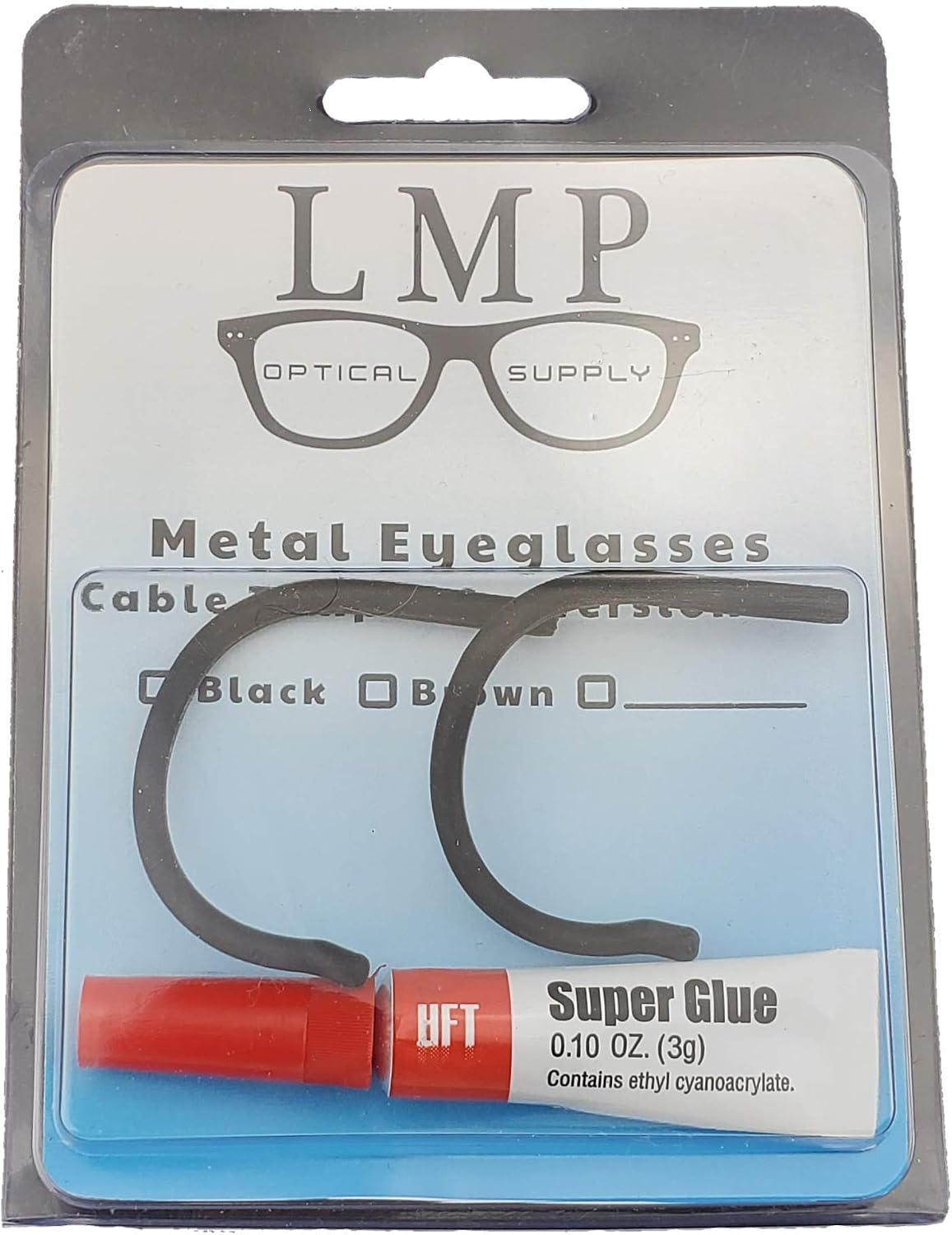 LMP Optical Rubber Cable Temple Conversion Kit for Metal Eyeglasses and Sunglasses Frames Includes Glue, Sandpaper & Instructions (Brown)