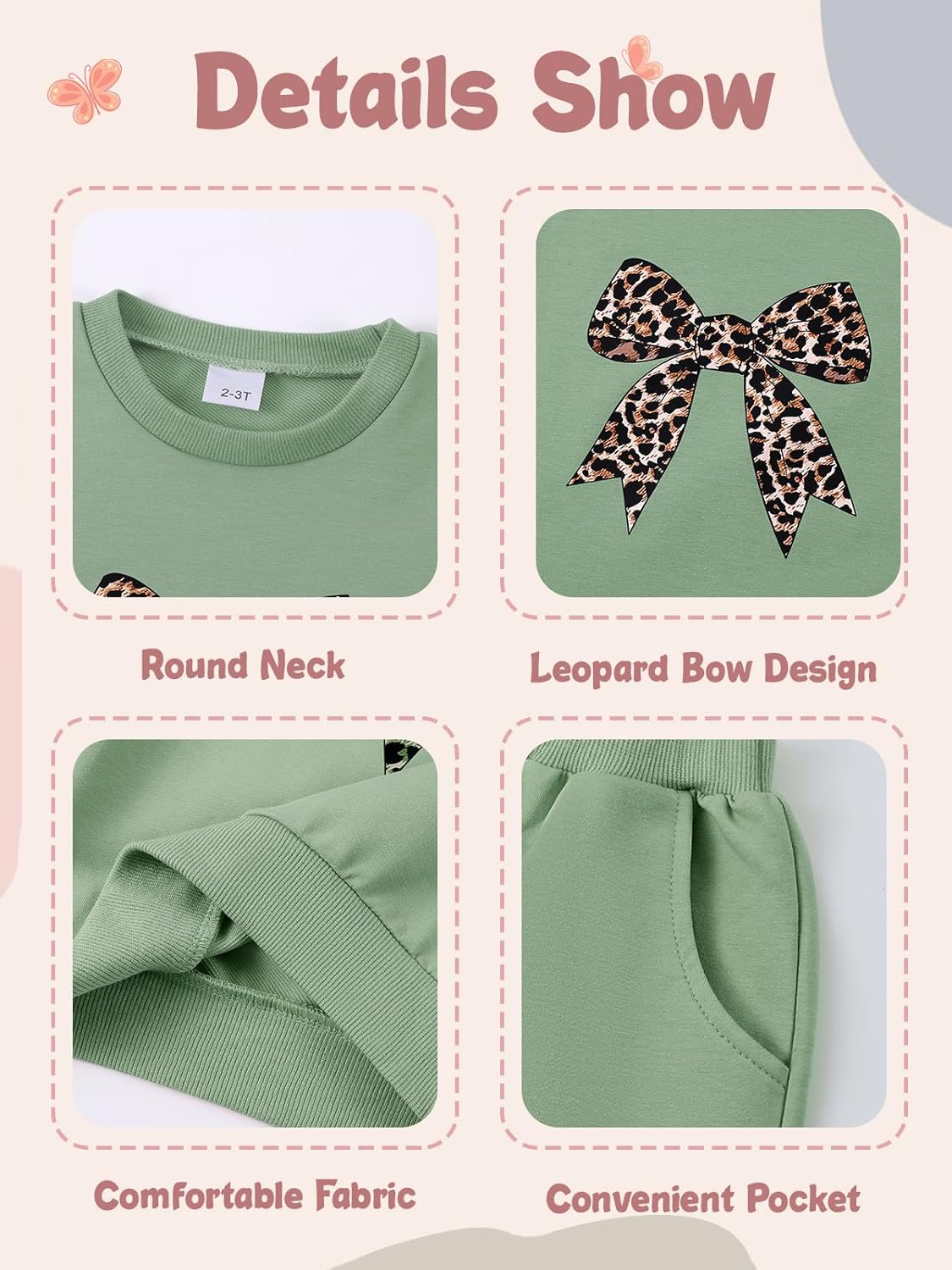 ESHOO Toddler Girl Clothes 2 Piece Leopard Outfits Long Sleeve Sweatshirt Pants Tracksuit Fall Winter Clothing Set 2-7T - Image 6