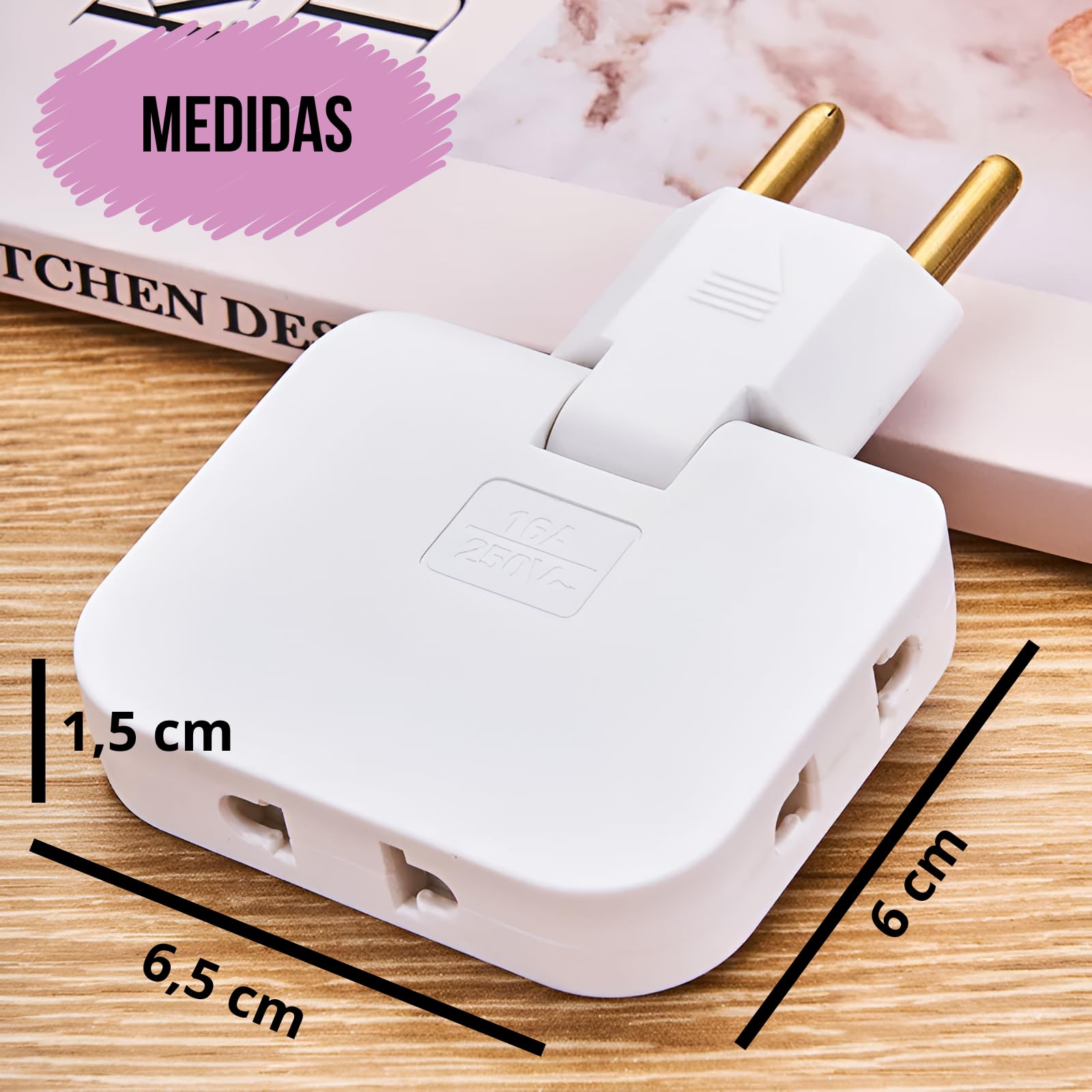 Pack 3 Ladrón Enchufe Plano múltiple de Pared de 3 Tomas con Cabezal Giratorio 180º. Regleta Enchufe Adaptador Europeo y Americano. — view 7