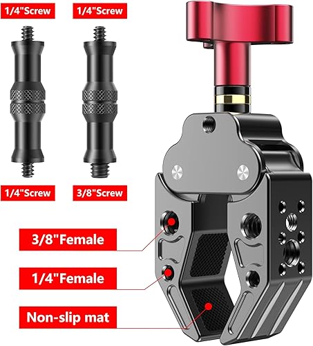 Miniatura 5 de Abrazadera súper para estudio fotográfico video fotografía cámara de cangrejo con perno estándar 14 y 38 abrazadera de cámara versátil para cámara
