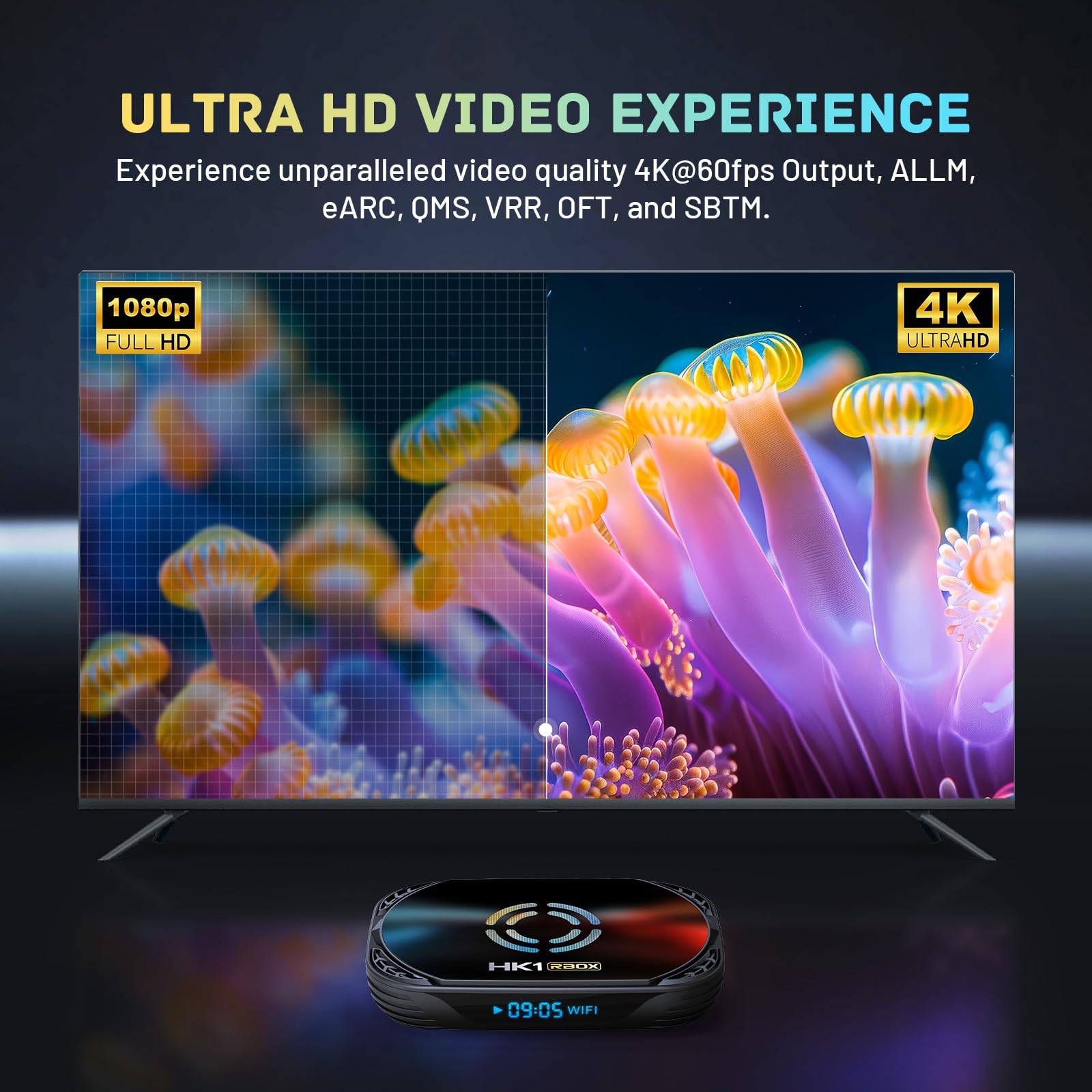 CHROX Android TV Box HK1 RBOX X50, Versión 2025, WiFi 6, 4K/8K, CPU De Cuatro Núcleos S905A/X5M, WiFi 2,4 GHz/5 GHz, Bluetooth 5.0, USB 3.0, Smart TV Box,4gb+128gb