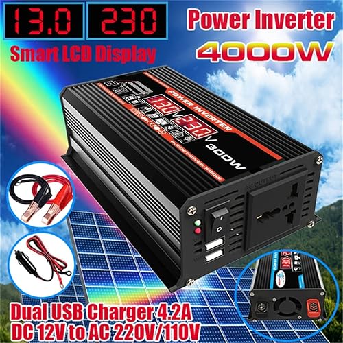Miniatura 2 de HAIZON Inversor de corriente de onda sinusoidal pura de 300 W, inversores de corriente de 12 V a 110 V220 V para vehículos, adaptador de