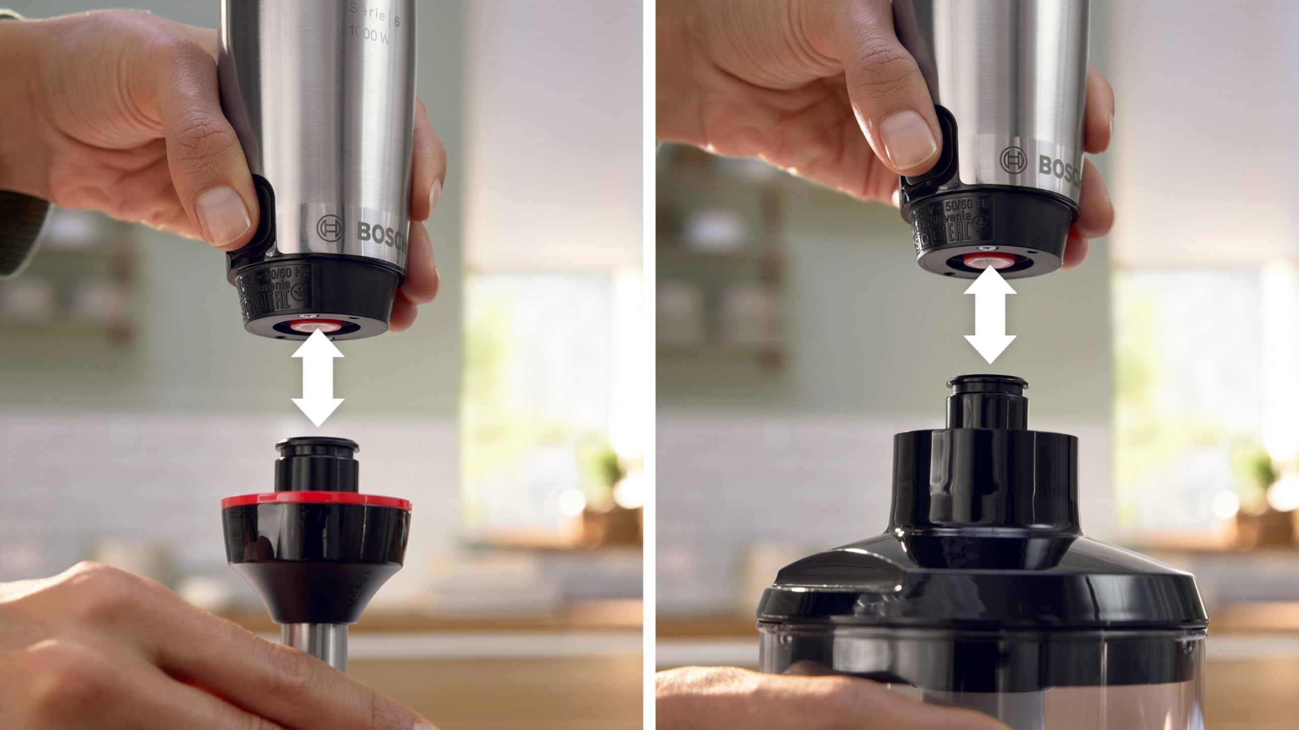 Bosch Serie 6 Frullatore a Immersione ErgoMaster MSM6M673, 1000 W, Ergonomico, Regolazione Dinamica della Velocità, Lame in Acciaio Inox, Tanti Accessori Inclusi, Bicchiere Graduato, Nero