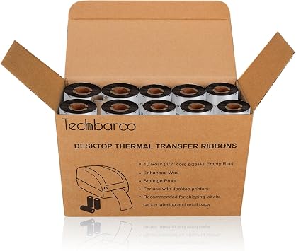 10 Rolls 4.33 x 244' Desktop Thermal Transfer Ribbons -Enhanced Wax | 110mm x 74m, 0.5 Core, for Zebra Desktop Printer