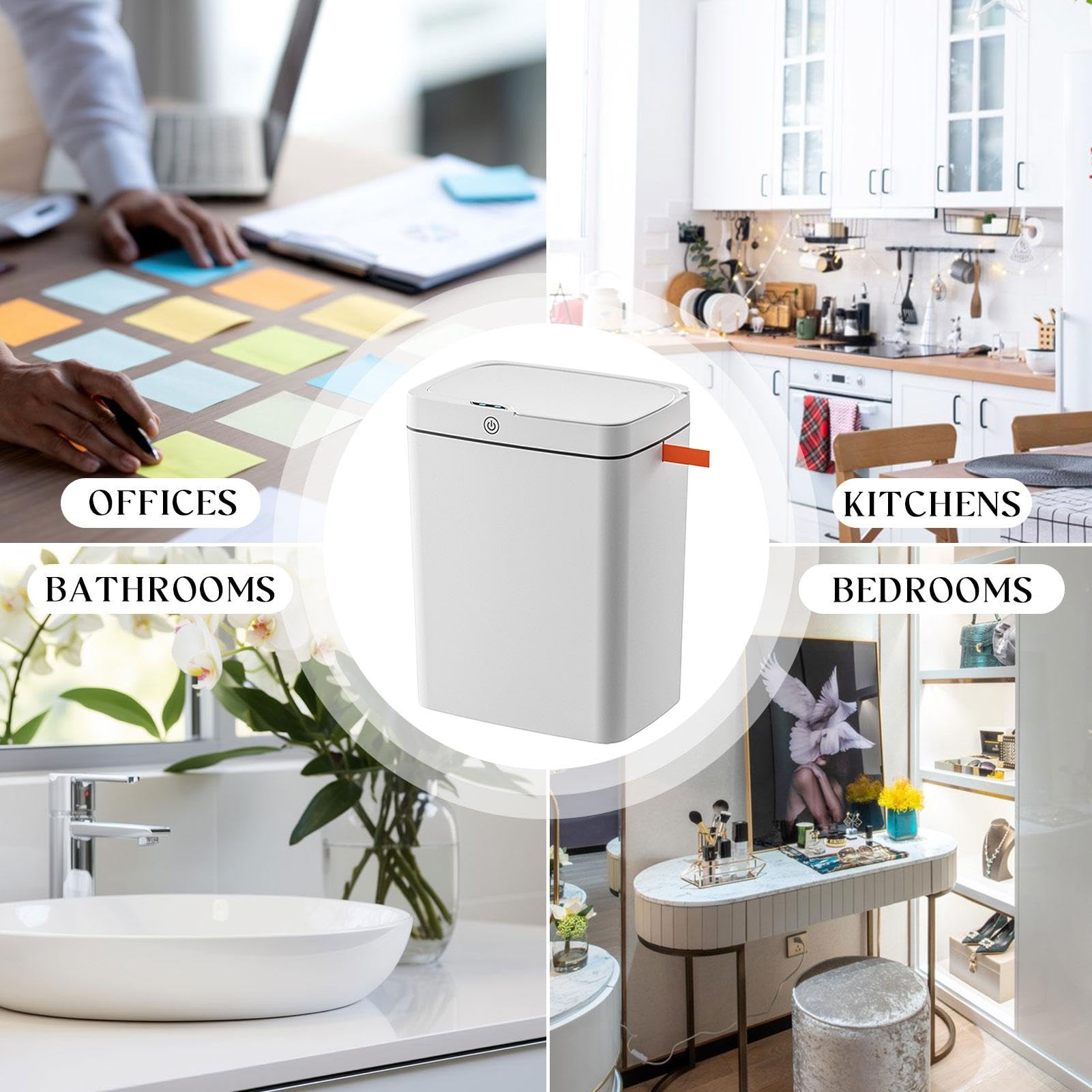 Bote de basura automático, Botes de basura sin contacto,Papelera Recargable USB - Cubo de basura impermeable para baño, cubo de basura inteligente de 15L para dormitorio, baño, cocina