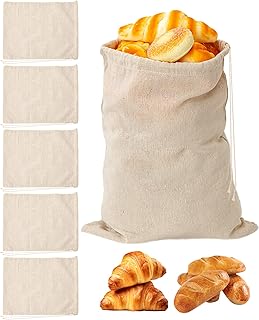 6 Stück Leinen Brotbeutel, 30x40cm Leinensack für Brot, Brotsack, Brottasche mit Kordelzug, Wiederverwendbar Bread Bag Aufbewahrung Frischhalten, Leinenbeutel Selbstgemachtes Brot mit Kordelzu