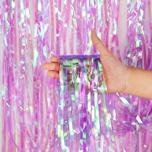 Miniatura 6 de 3 Pack Summer Beach Party Decorations Holographic Tinsel Foil Fringe Curtain Backdrops for Iridescent Party Under The Sea Party Birthday Party