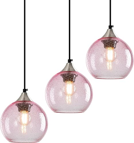 Miniatura 12 de Luces colgantes de cristal verde claro, iluminación de isla de cocina, luminarias de luz colgante de globo, iluminación colgante moderna para