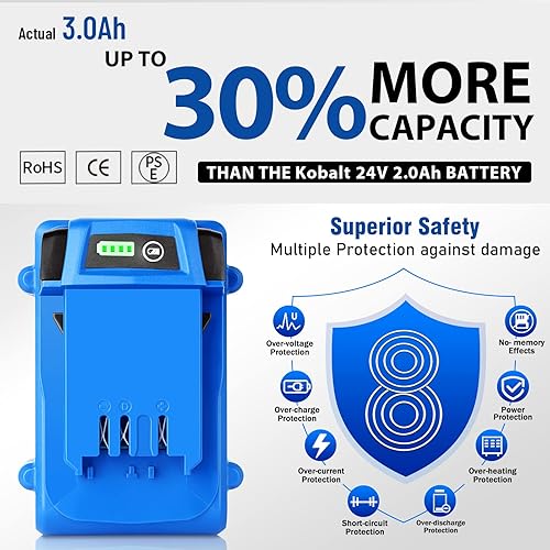 Miniatura 3 de TenHutt Actualización Batería de repuesto de 3.0 Ah para batería Kobalt de 24 V MAX KB624-03 KB524-03 KB424-03 KB124-03 0673802 Batería de iones de