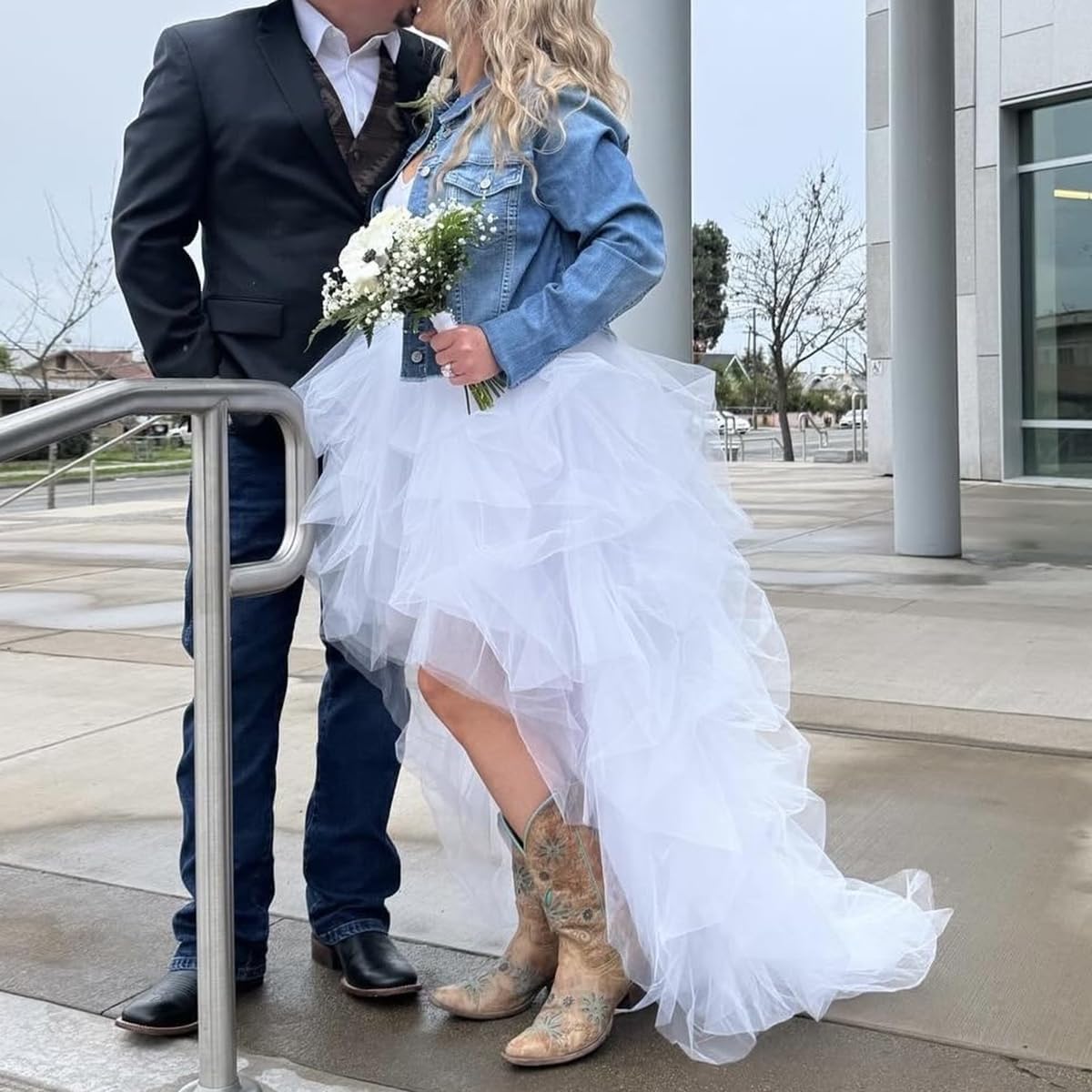 WDPL Women's Long High Low Ruffles Party Tulle Skirt - Image 2