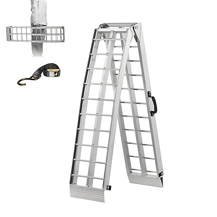 Motorcycle Ramps for Pickup Trucks, 7.5FT Aluminum Dirt Bike Ramp, Folding Powersports Loading Ramps with Load Straps for Trailers, Lawn Mower, Cargo, Van, ATV/UTV, 750LBS Capacity, 89