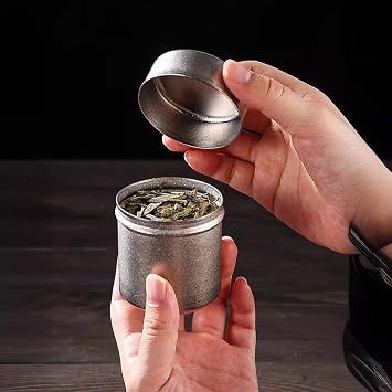 Titanium Canister for Tea with Lid, Airtight Waterproof Small Tin Can Box, Multi-Purpose Container for Tea Coffee Spices and More