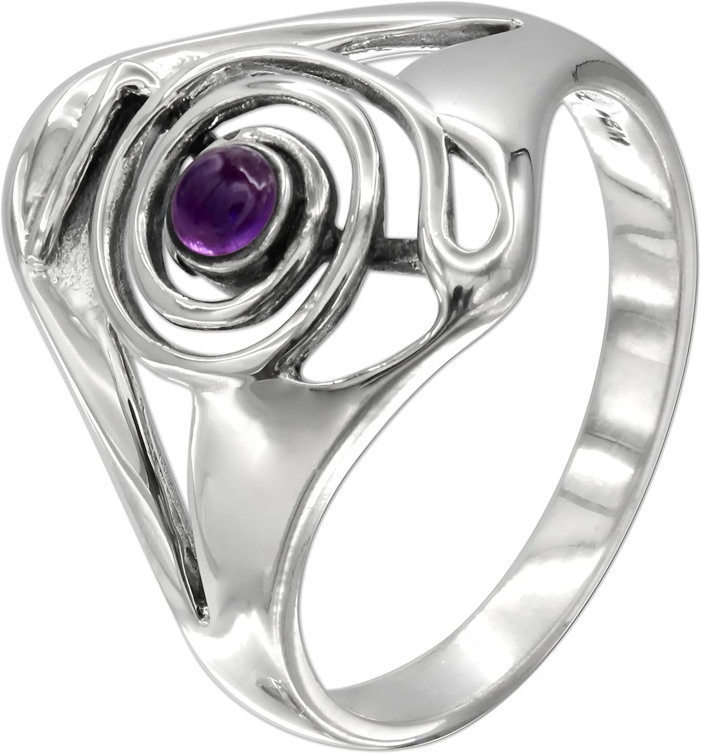 Reiki Ring - Cho Ku Rei Power Symbol - .925 Sterling Silver Jewelry with Genuine Amethyst Gemstone (Size 4-15)
