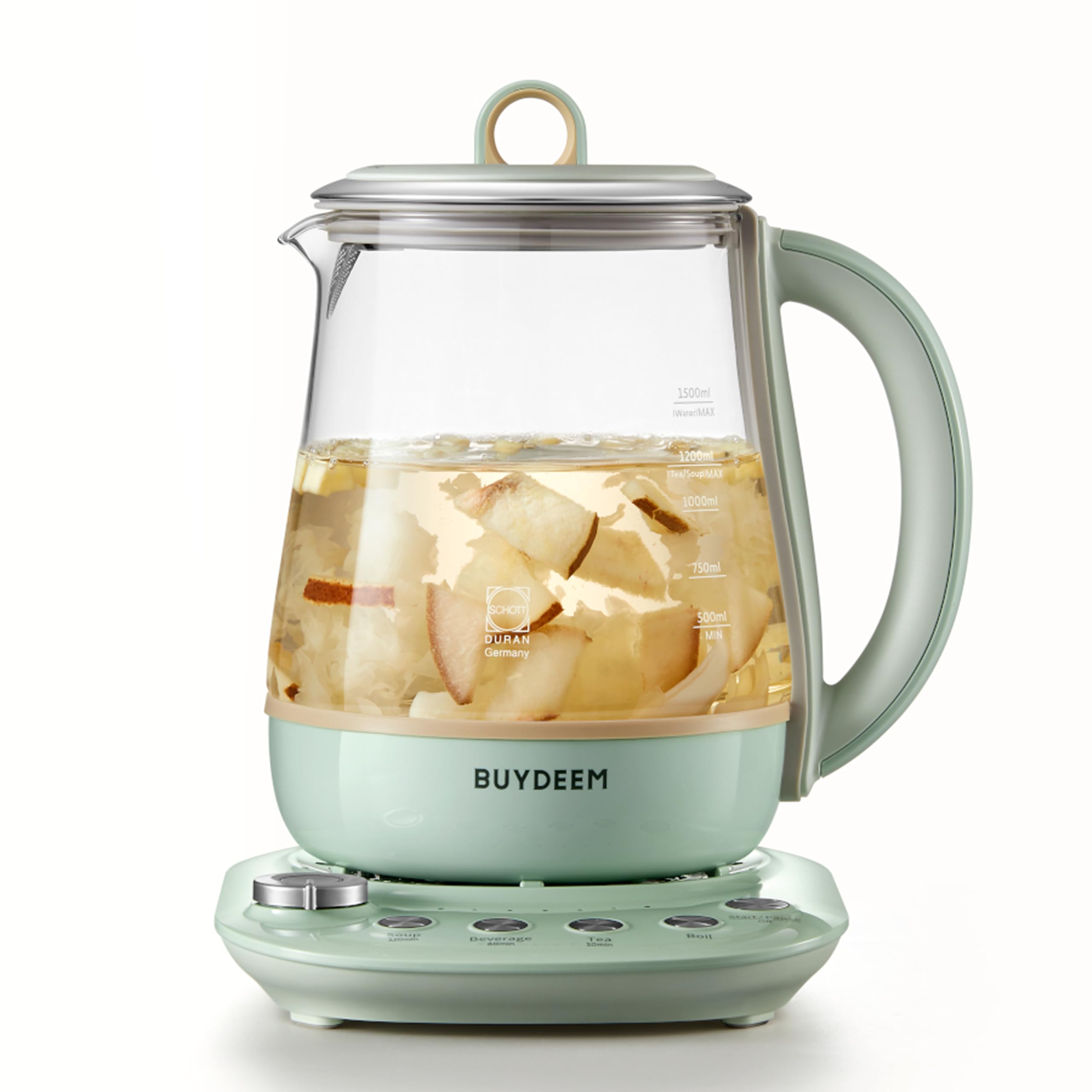BUYDEEM K1594T Health-Care Beverage Tea Maker and Kettle, 10-in-1 Programmable Brew Cooker Master, 1.5 L, Cozy Greenish
