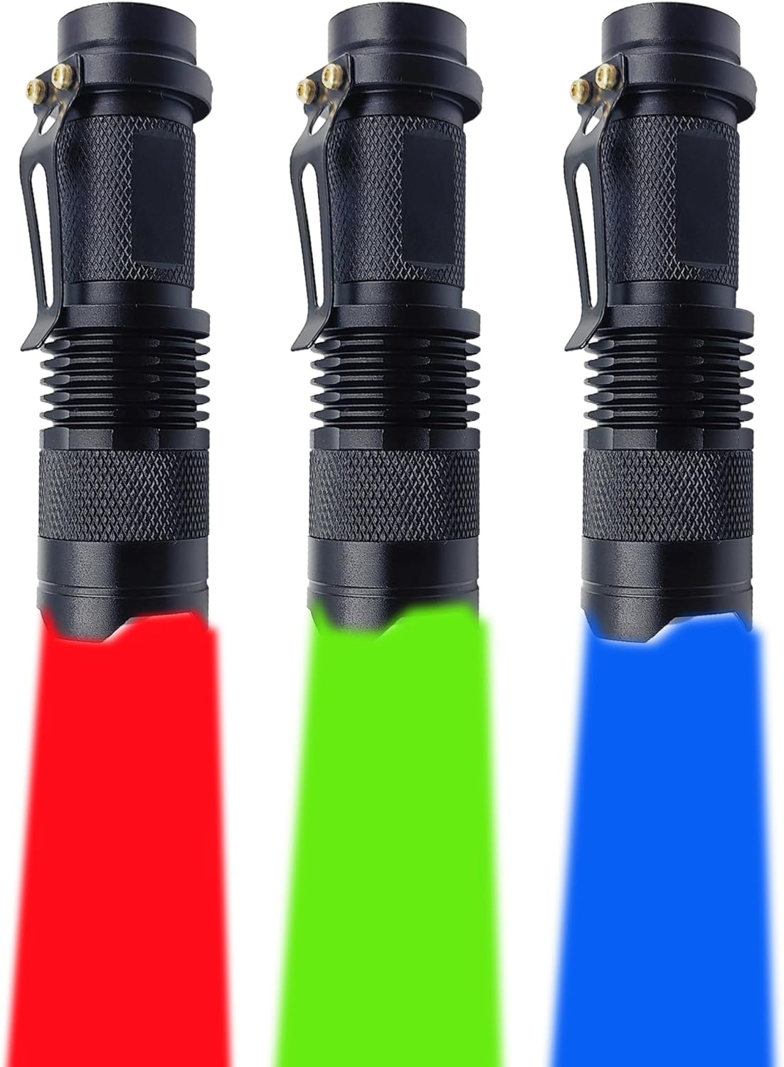 3 Color Light Flashlight Set: Red, Green, Blue LED Flashlights for Night Activities, 3-Pack with Zoomable Focus and Special Animal & Fishing Modes