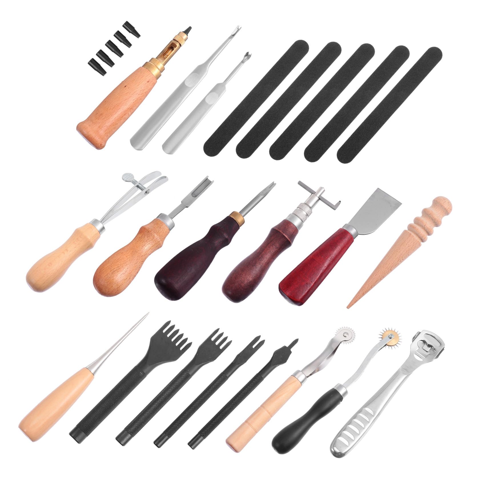 SEWOART Ensemble D'outils Travail du Cuir 18pcs Poinçon et Outils de Gravure en Métal et Bois pour Couture et Artisanat Cuir DIY