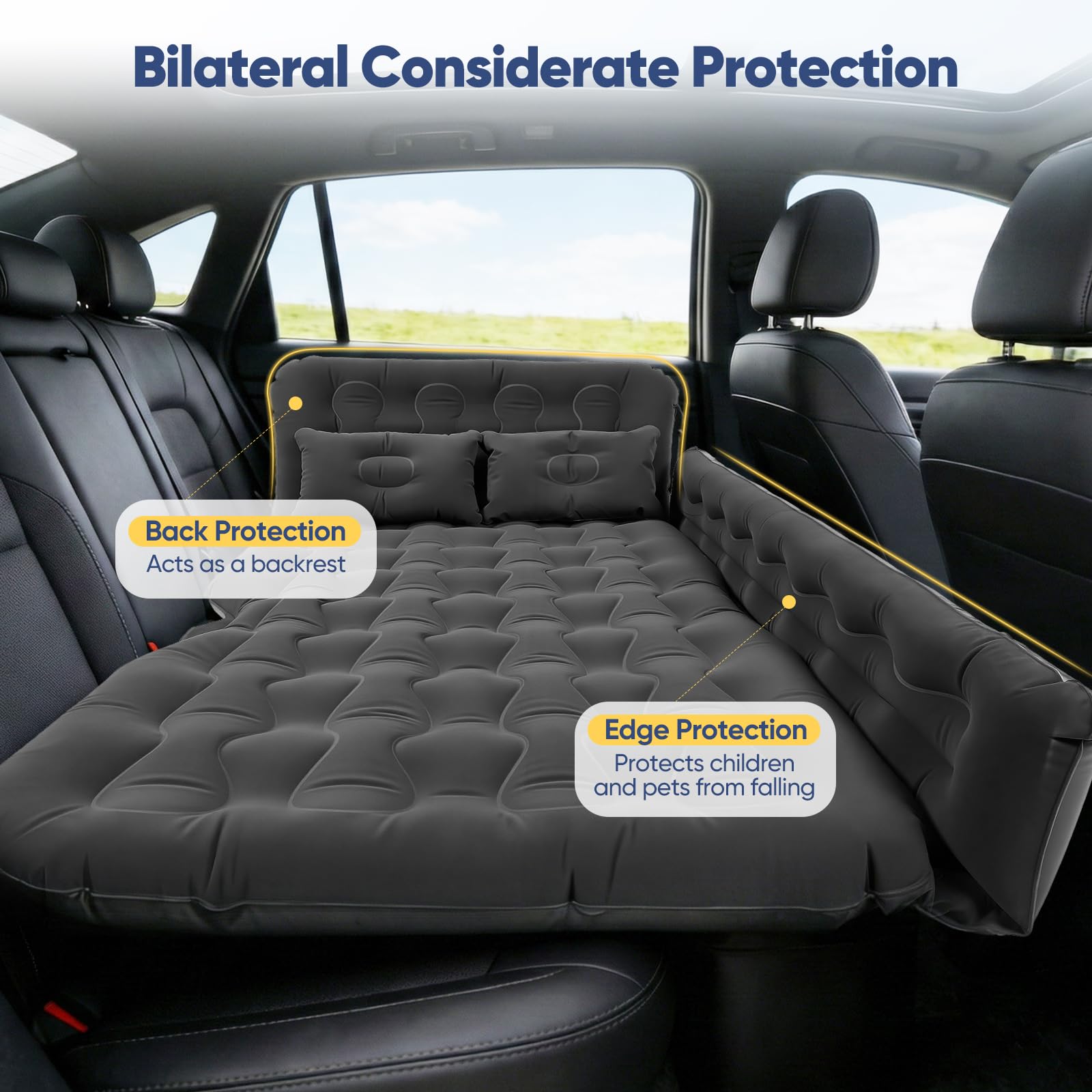 Luftmatratze für Auto, Aufblasbares Bett für Rücksitz, Luftmatratze SUV mit Luftpumpe und Kissen für Reisen, Camping, Outdoor-Aktivitäten(Version Rücksitzbank)