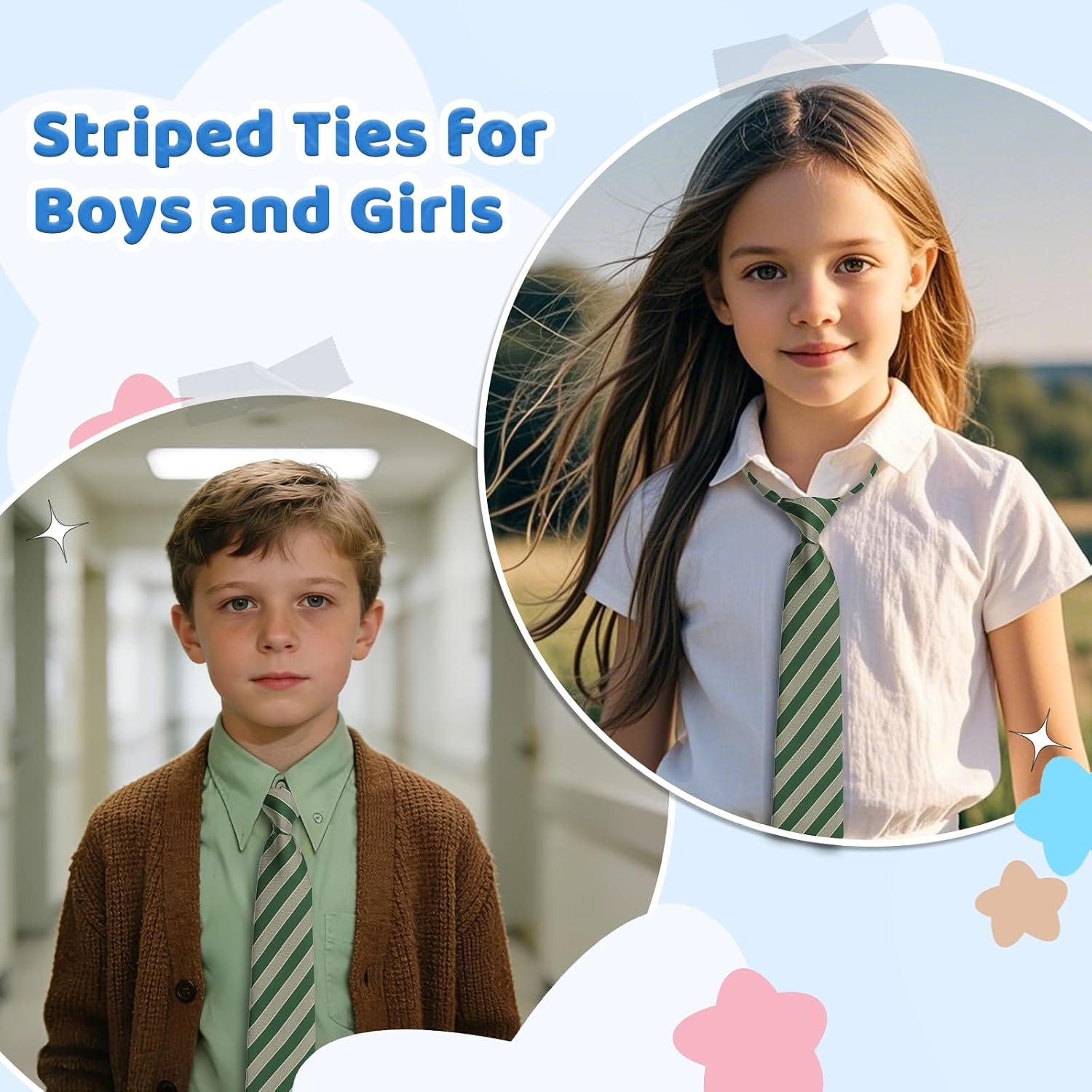Striped Ties for Boys, Pre-tied Adjustable Boys Tie Clip on Kid's Necktie for School Graduation Party Wedding Daily