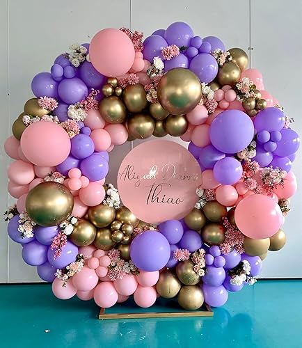 Miniatura 5 de ADOINBY Kit de arco de globos de color rosa y morado, 140 piezas de guirnalda de globos color lavanda metálico morado macarrón rosa claro con globos