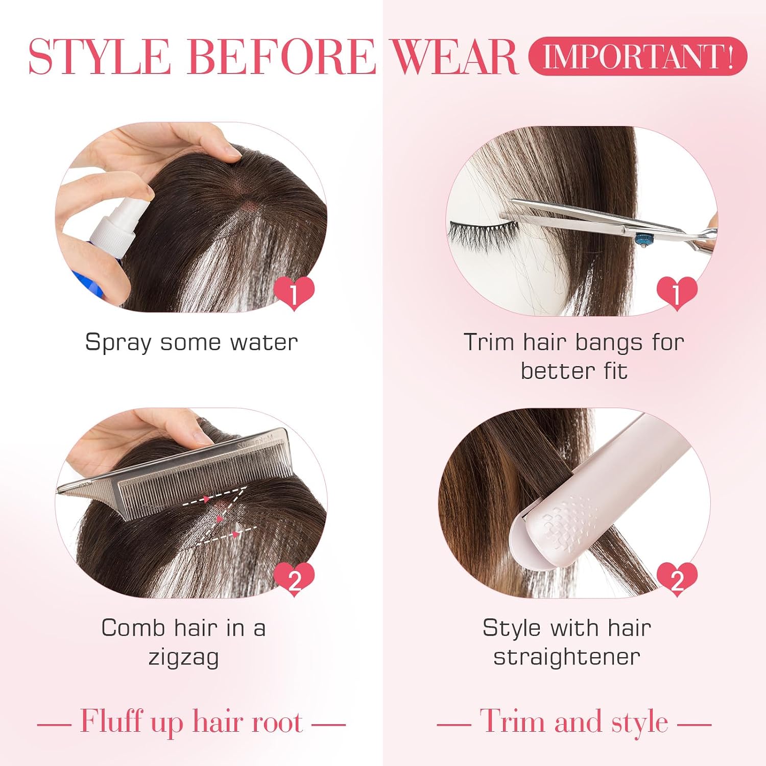 Hairro Human Hair Toppers For Women Middle Part Side Bangs Hair Clip 11 Inches 14.5g #02 Dark Brown
