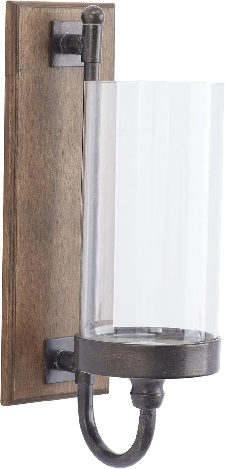Deco 79 Wood Wall Sconce with Glass Holder, 5" x 8" x 16", Brown