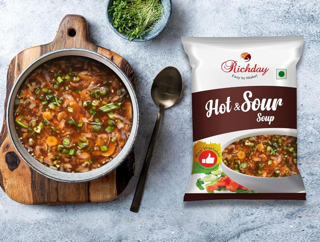 Richday Hot & Sour Veg Soup 15 g Each Powder Premix Packet, Easy to Prepare (Pack of 1)