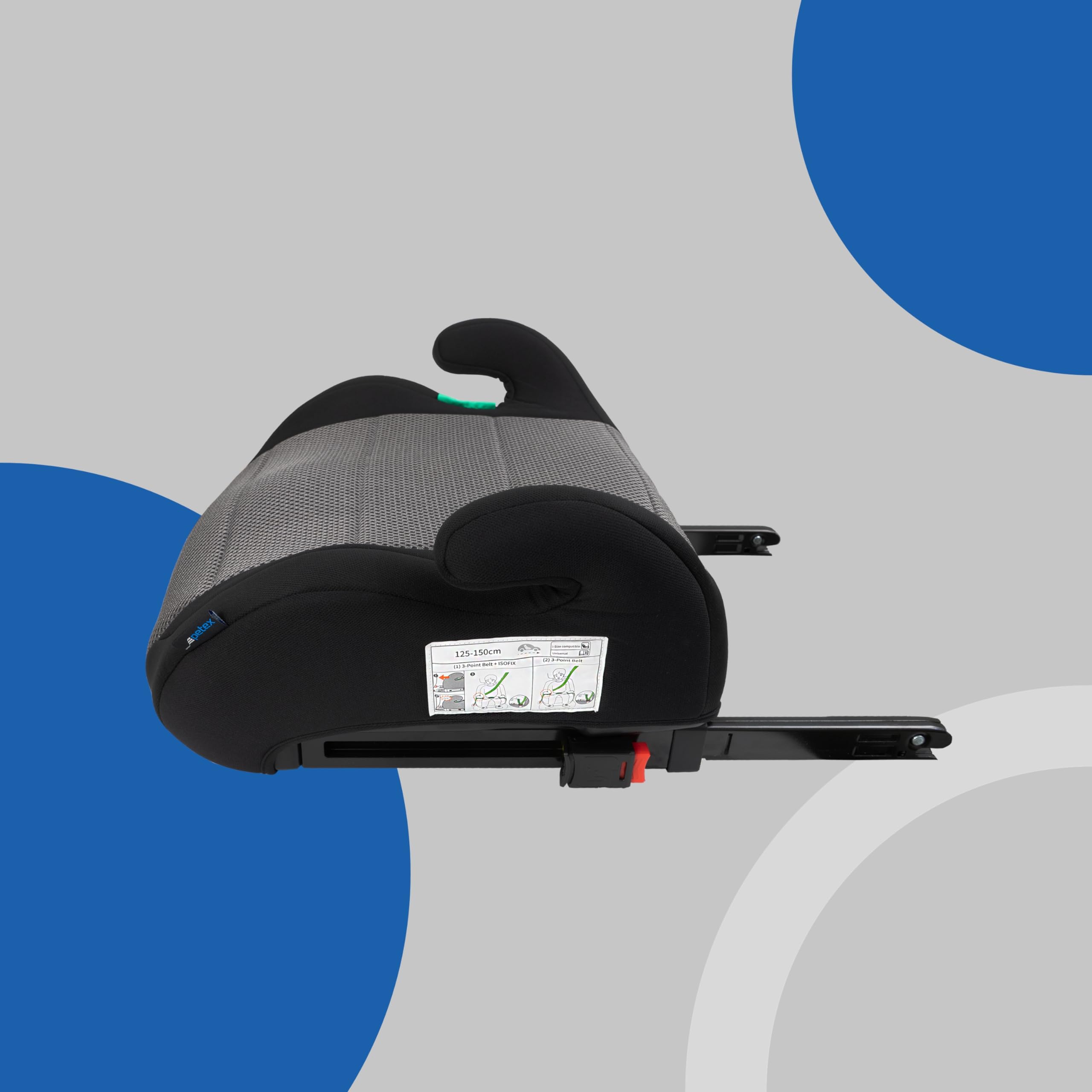 PETEX Podwyższenie fotelika samochodowego z Isofix – Max Plus, i-Size ECE R129, ok. 7 do 12 lat, dla wzrostu od 125 do 150 cm, podwyższenie siedzenia, kolor szary