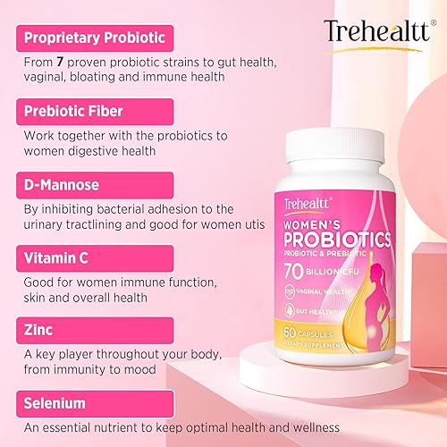 Miniatura 4 de Probióticos vaginales para mujeres, probióticos 13 en 1 para mujeres, 70 mil millones de UFC probióticos y prebióticos y D-manosa, para vaginal,