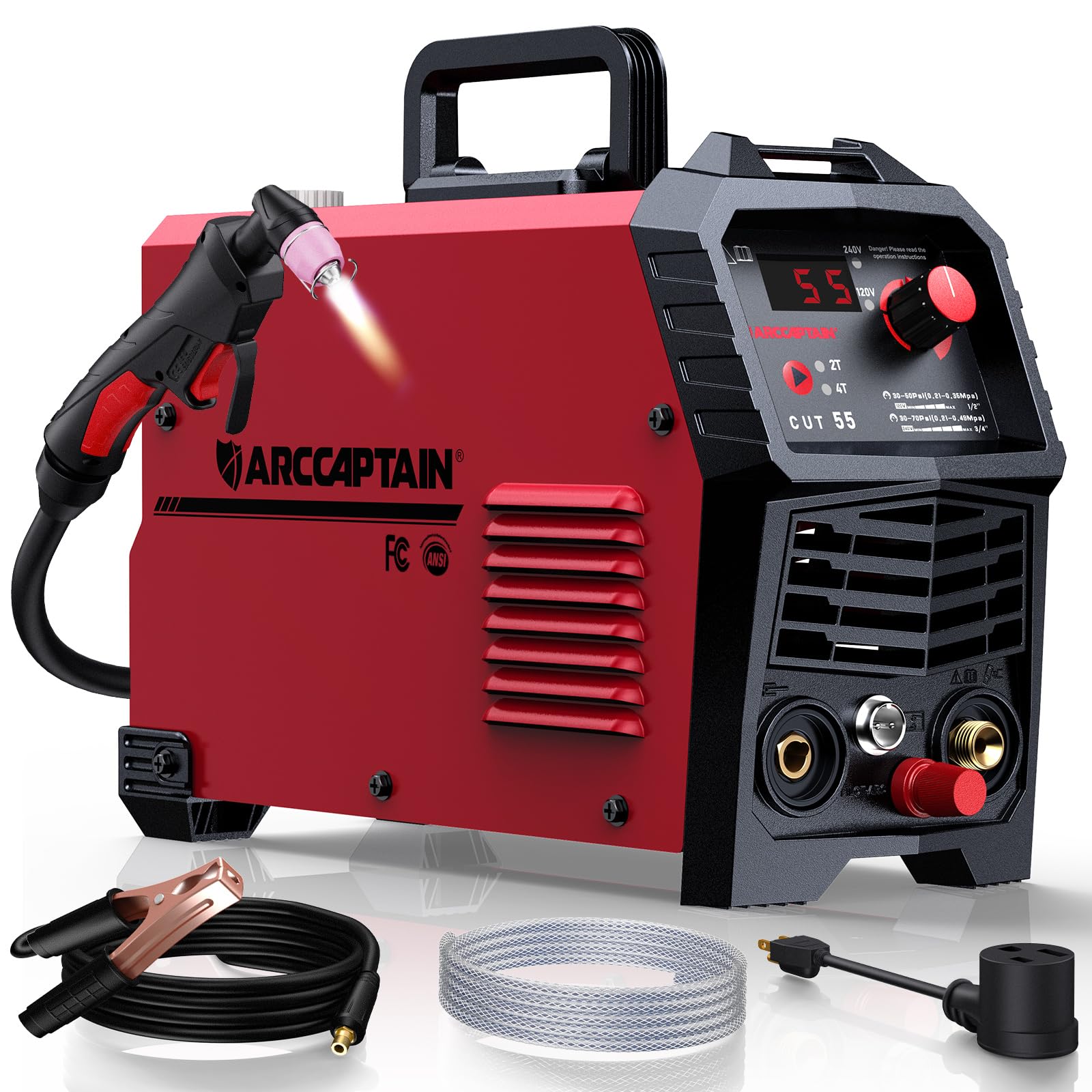 ARCCAPTAIN 55A Plasma Cutter, Non-Touch Pilot Arc High-Frequency Plasma Cutting Machine, 120/240V Dual Voltage IGBT Inverter, 1/2" Clean Cut, 2T/4T, for Beginners DIY