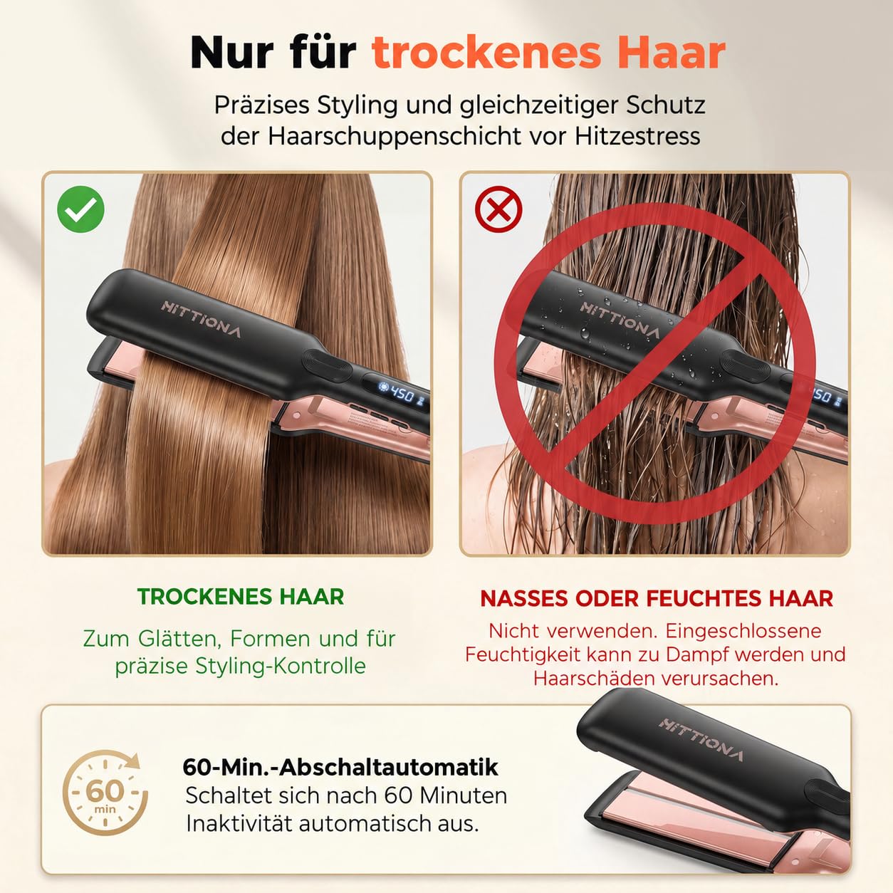 HITTIONA 1.75“ Professionelles Keramik Breit Glätteisen Ionen-Haarglätter - Schnelles Styling Reduziert Frizz & Statik mit Individuelle Regelung (150℃-230°C), Dual-Spannung für Langes Dickes