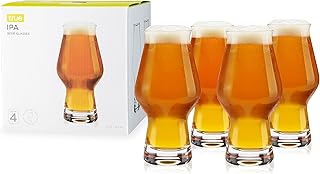 True IPA Beer Glasses, Clear Pint Glasses for IPAs, Pilsners, Pale Ales, Stouts, Game Night, Beer Gifts for Men, BBQ Outdoor Party, Holiday, Stylish Home Bar Glassware, 16 oz, Set of 4