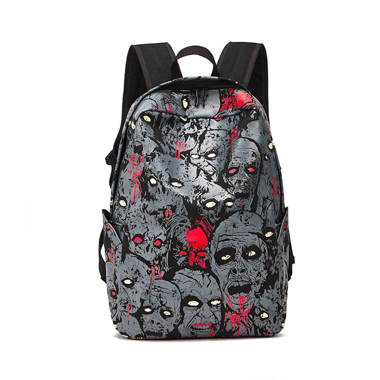 MEOKIM Gothic Backpack Canvas Backpack Printed Skull Backpack Halloween Backpack (Grey Backpack)