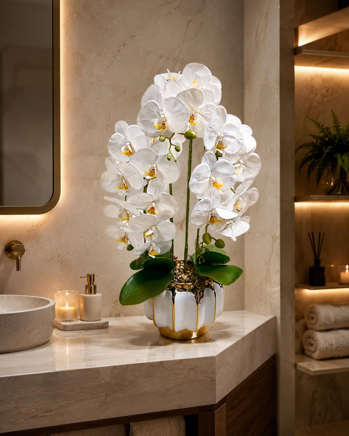 PASCH® XXL Orchideen künstlich in Hochglanz-Keramiktopf (72cm) | Kunstblumen im Topf | Kunstblumen wie echt | künstliche Orchideen im Topf | künstliche Blumen im Topf