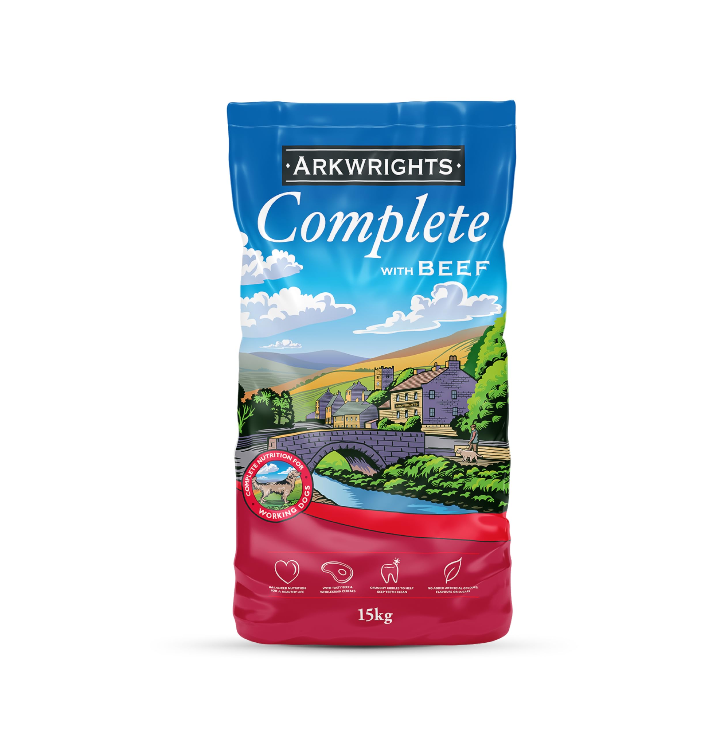 Complete with Beef Dry Dog Food 15kg - Complete Nutrition for Working and Sporting Adult Dogs - Healthy, Nutritious Dry Dog Biscuits