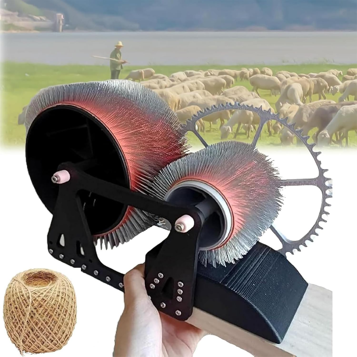 SJMDSDSC Manual Wool Carding Machine, Wool Felt Drum Carder, Fast Color Mixing, Combing, Spinning, Wooden Wool Blending Board for DIY Craft Make Felt Animals for Handmade Enthusiasts(Color:Black)
