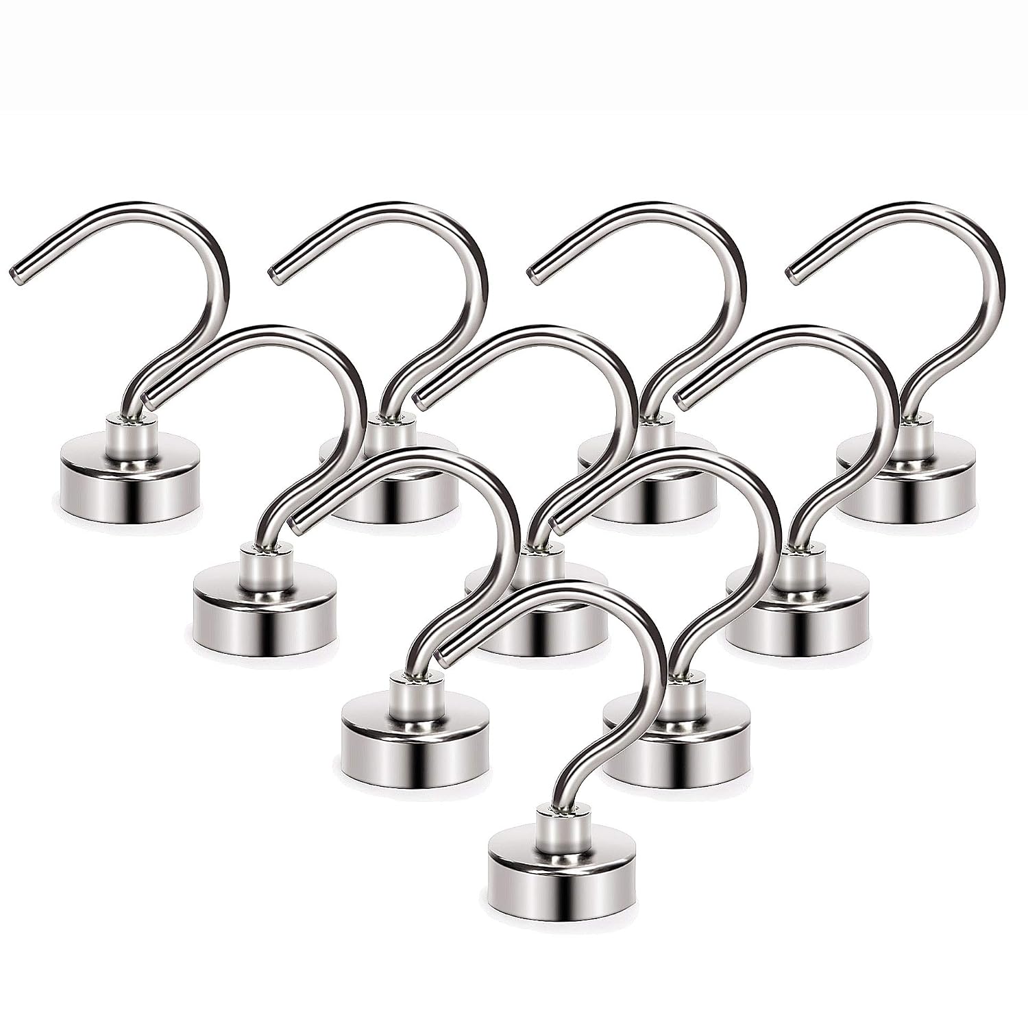 Neosmuk Magnetic Hooks, 30LB Plus Large Opening Cruise Essentials Hook CNC Machined Base,Ideal for Grill,Towel,Kitchen Home Indoor Hanging (Silvery White, Pack of 10)