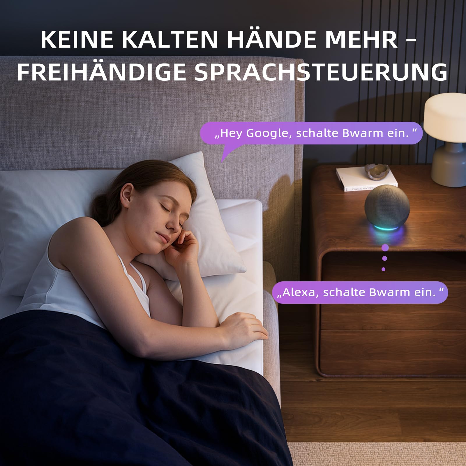 WLAN-Wärmeunterbett 160×200 cm (Queen Size), elektrisches Heizunterbett mit 9 Heizstufen, 1–12 Std. Abschaltautomatik, extra Tiefe Taschen, maschinenwaschbar, diamantgesteppt