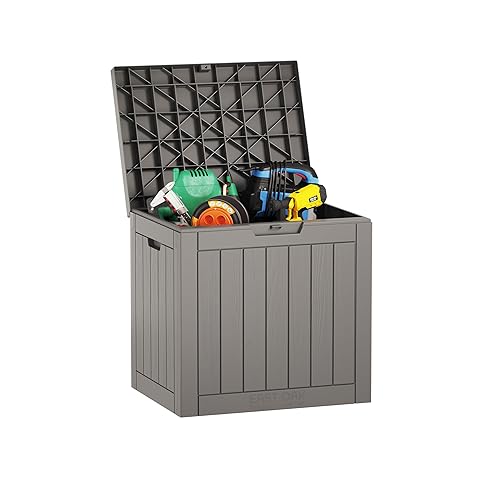 EAST OAK Outdoor Storage Box, 31 Gallon Deck Box Indoor and Outdoor Use, Waterproof Resin Storage Bin for Package Delivery, Patio Cushions, Gardening Tools, Lockable, UV Resistant, Grey