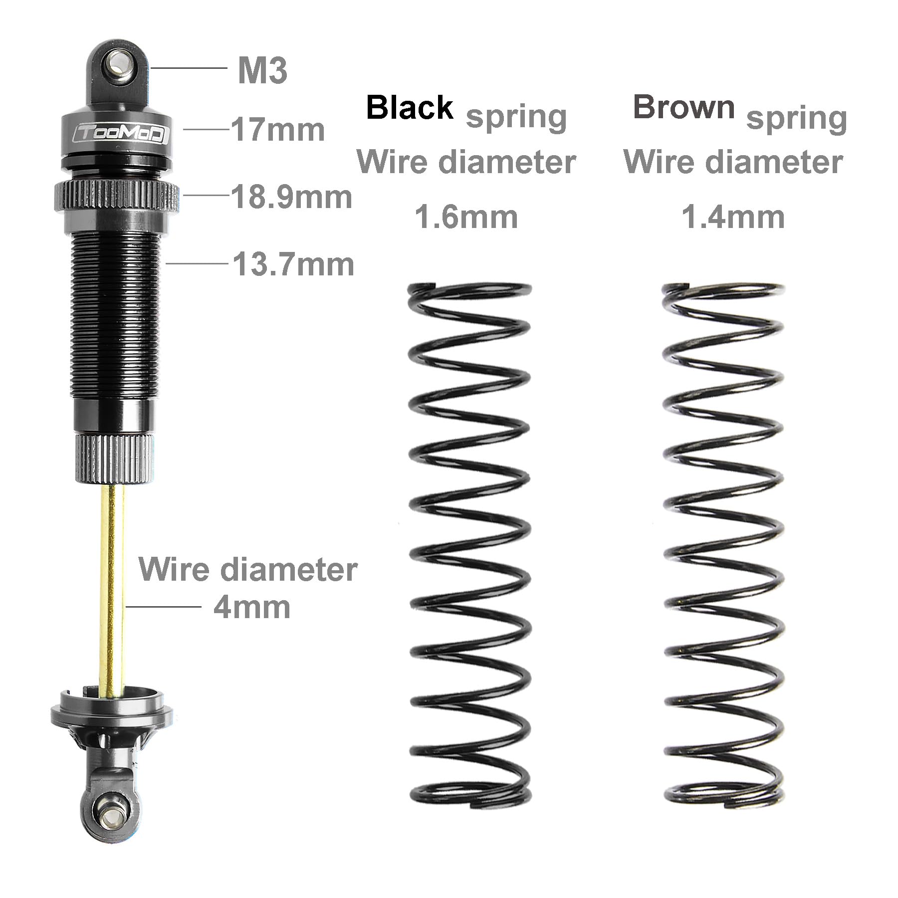 TOOMOD 90mm/105mm RC Oil Shock Absorber Big Bore Damper for 1/10 Slash 2WD, 4WD 4x4,Stampede,Rustler 4X4 VXL, Hoss,Bandit, Ford, Vorteks, Parts Upgrade Replace (Grey)