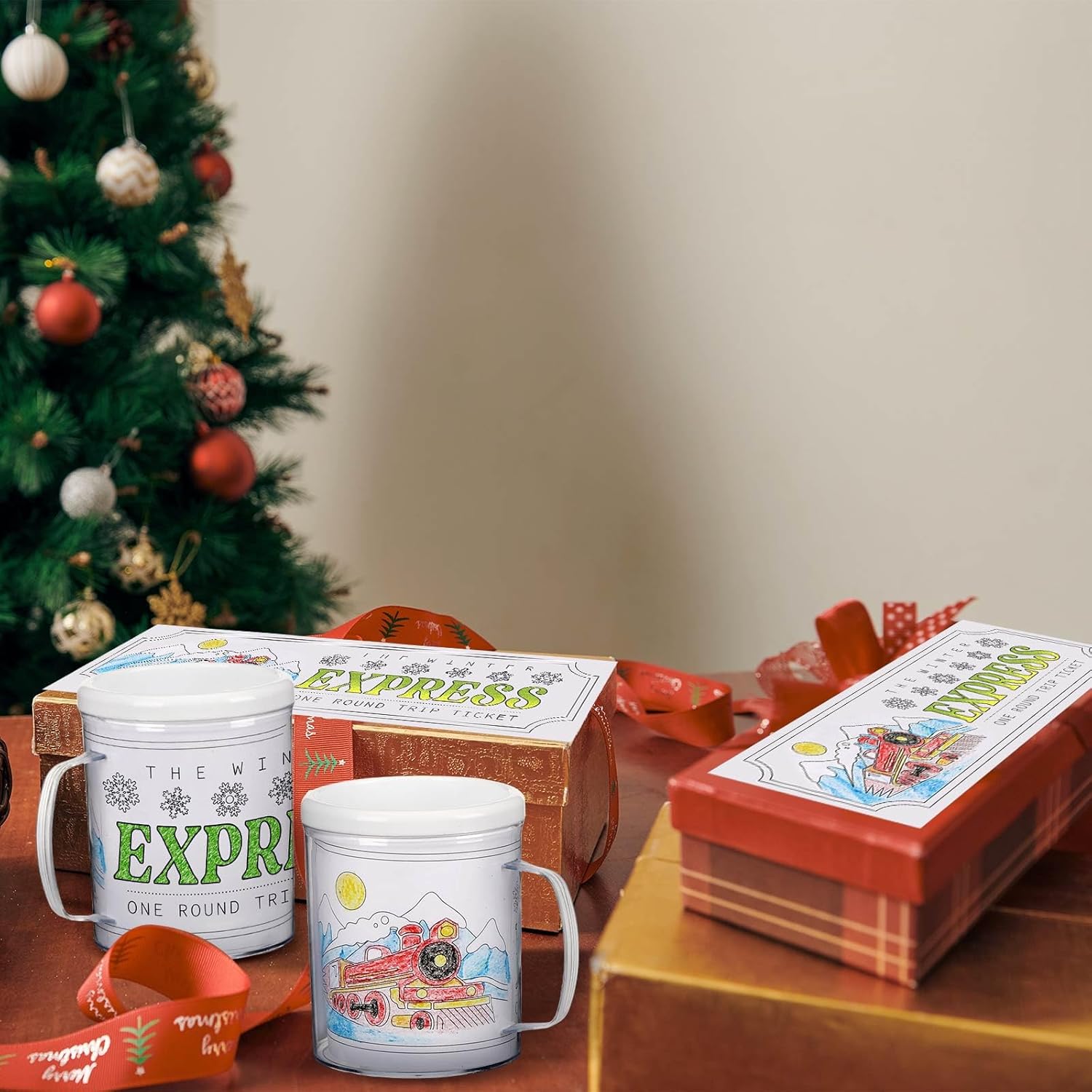 Nitial 12 Pcs DIY Winter Express Cocoa Mugs Bulk 8 oz Personalized Coffee Mugs with 36 Pcs Insert Paper Winter Express Cup for Christmas Sunday School Crafts for Kid
