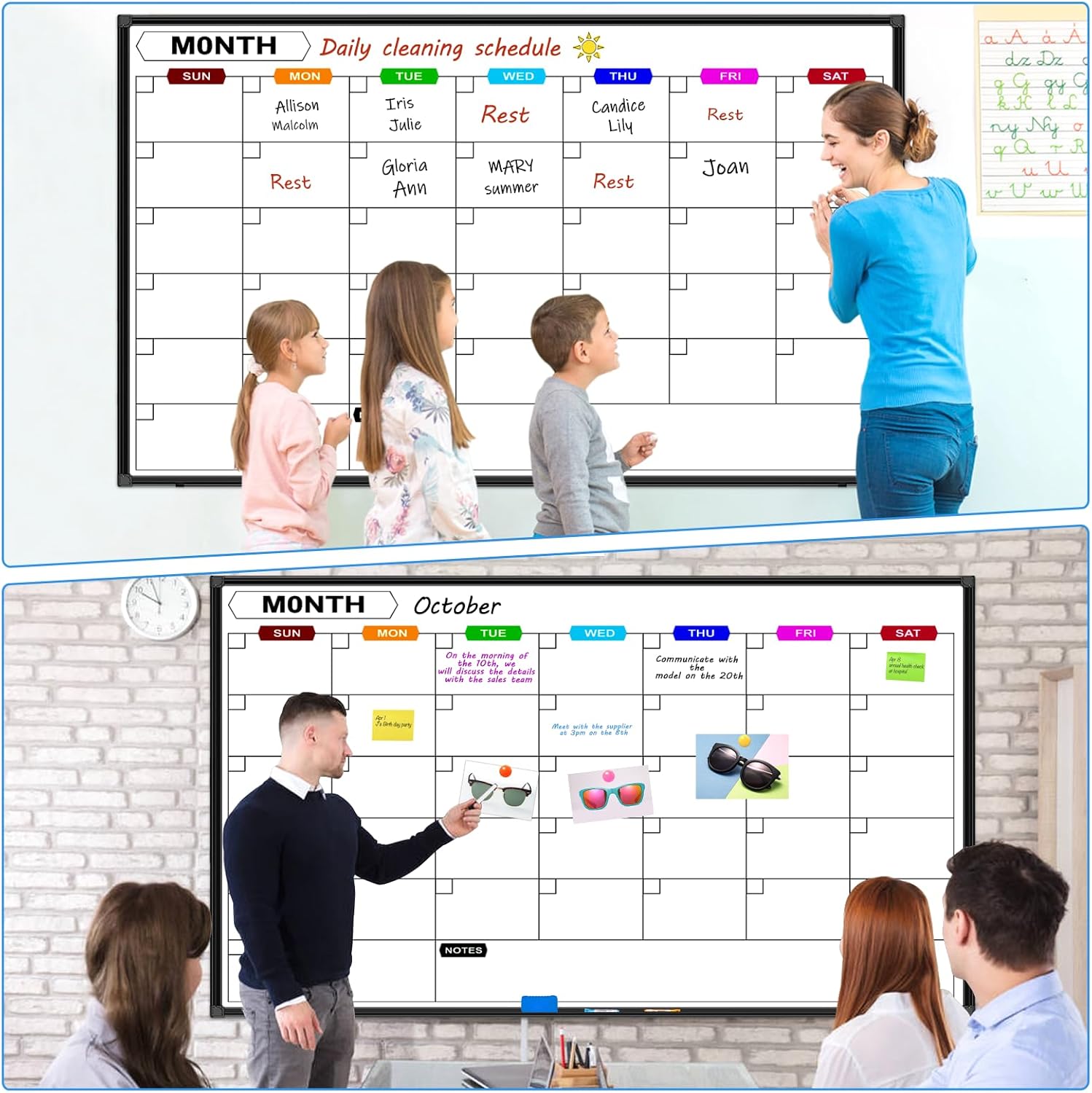 Large Dry Erase Calendar for Wall 72" x 40", Monthly Calendar Whiteboard with Black Aluminum Frame for Home School and Office Organization
