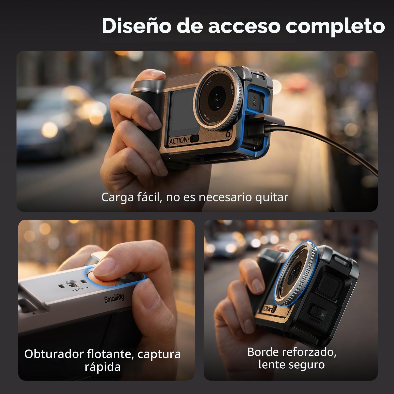 SMALLRIG Kit de Empuñadura Urbana para DJI Osmo Action 6, Jaula de Aluminio con Zapata Fría, Correa de Hombro, Anillo Protector de Lente, para Fotografía Callejera - 5891