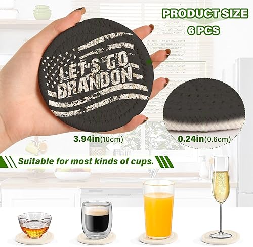 Miniatura 3 de Absorbant Coasters Set with Holder 6 Pack Drink Coasters for Home Coasters for Office Posavasos para Mesa Black American Flag