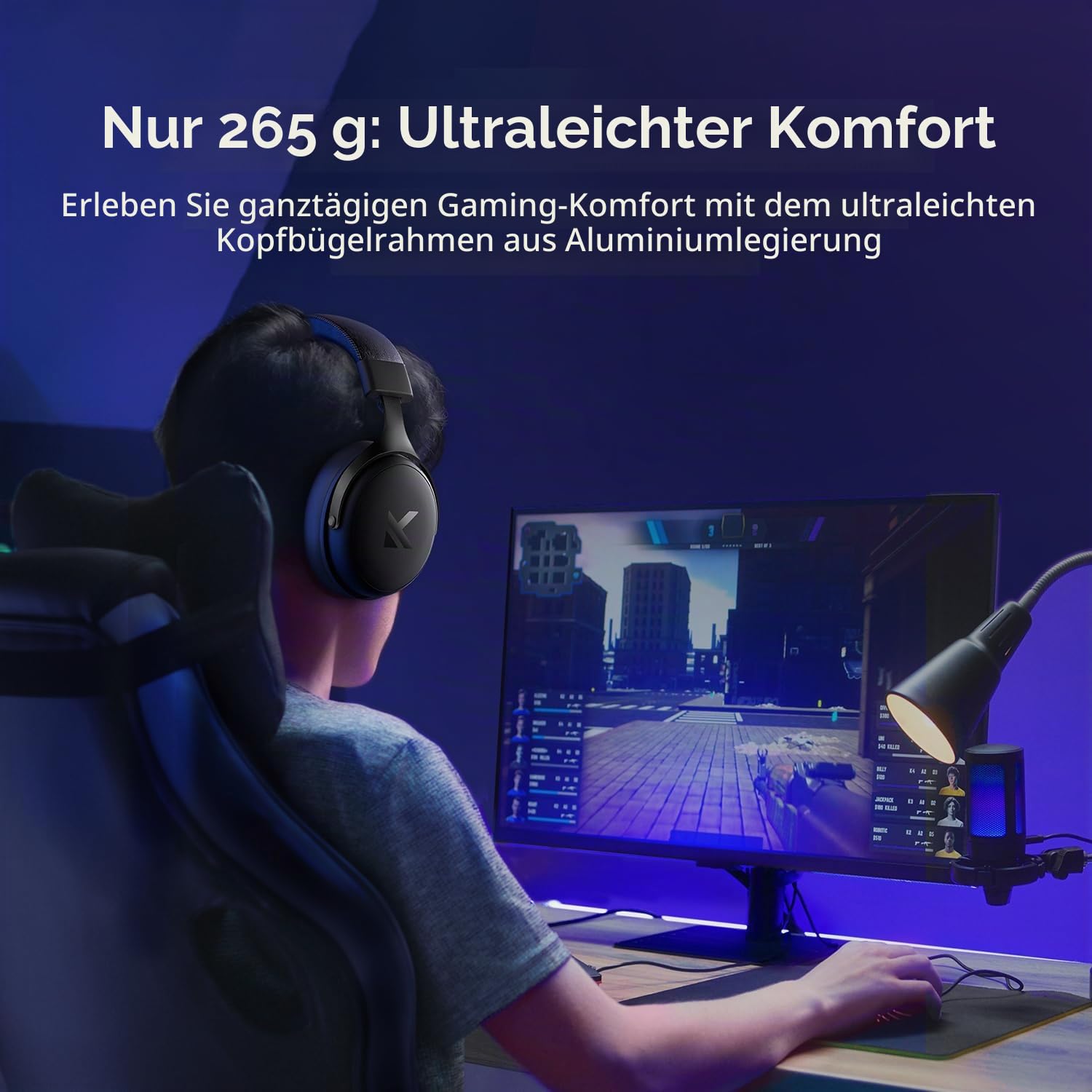 MCHOSE V9 Pro Kabelloses Gaming-Headset, 7.1 Surround Sound, 53 mm Neodym‑Treiber, 3‑Modi‑Konnektivität, 250 Stunden Akku, Abnehmbares Mikrofon, kompatibel mit PC, Mac, PS5, PS4, Switch‑Serie